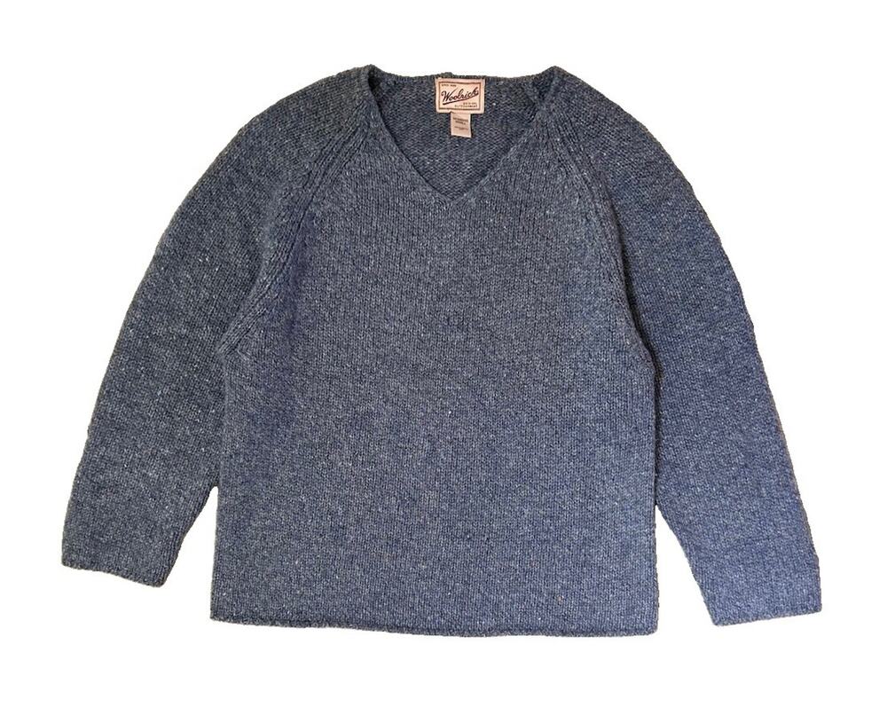 Vintage Woolrich V-Neck Knit Sweater 100% Wool Women's Size S Blue